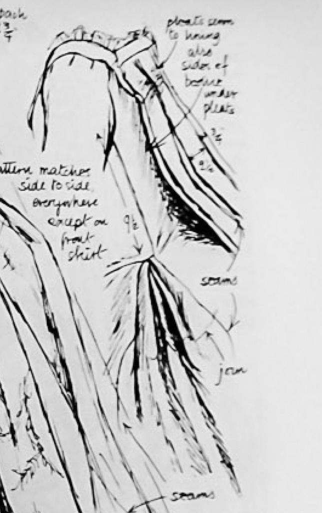 Projet robe à la française: le manteau le système de serrage des plis du dos